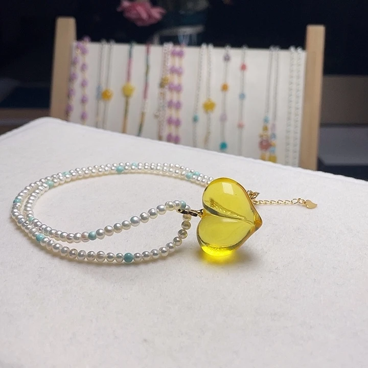 琥珀银S925镶嵌裸石琥珀吊坠