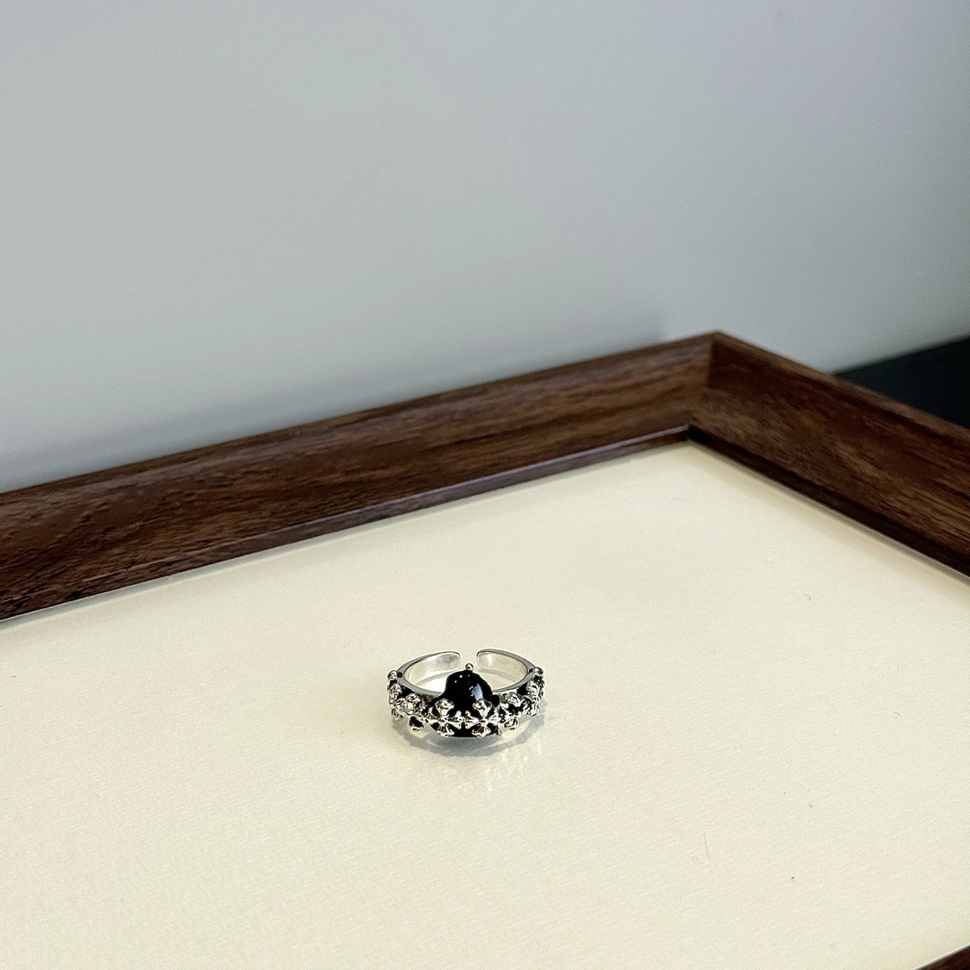 铜合金莫桑石戒指 1093韩版定制黑色克罗戒指