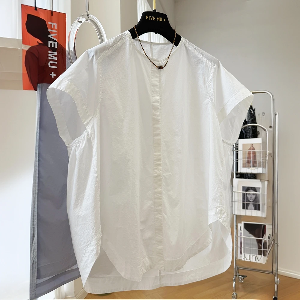 1279宽松慵懒风设计感短袖圆领衬衫女夏季独特气质小衫超好看上衣