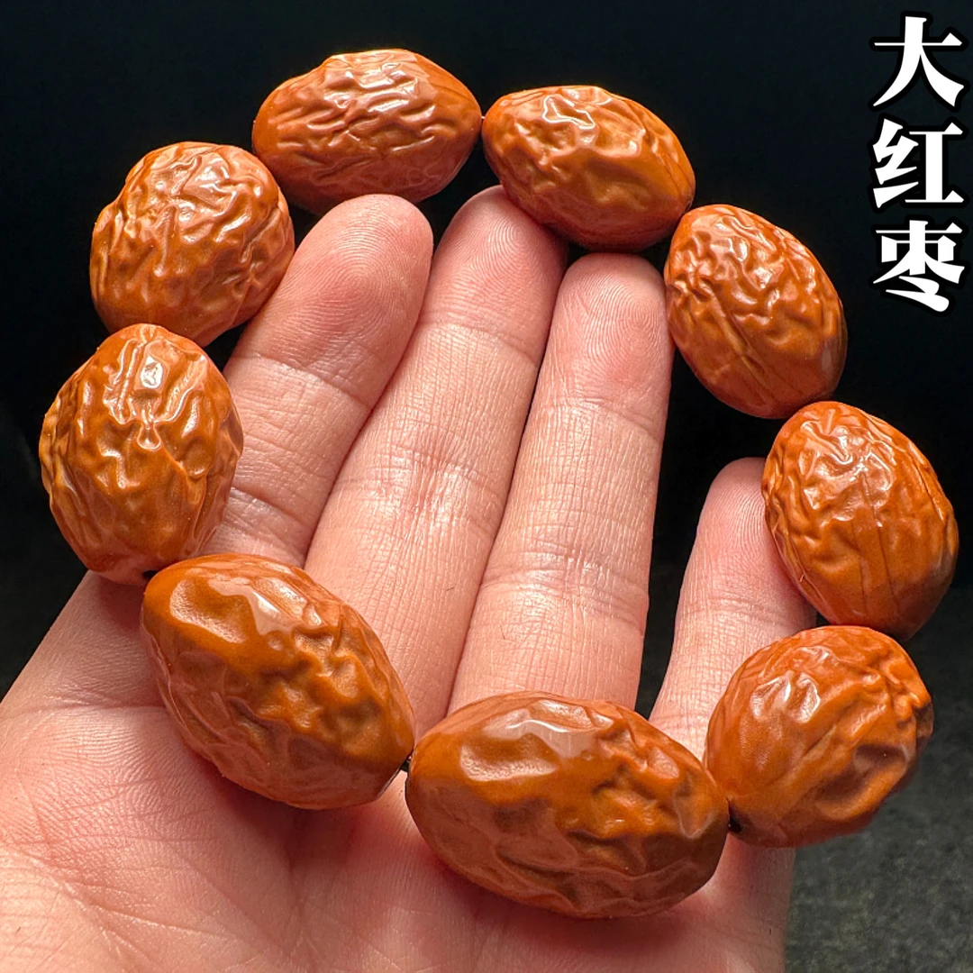 大枣珠橄榄核手串男士款高端精品树王核精雕文玩红枣素串素核雕刻