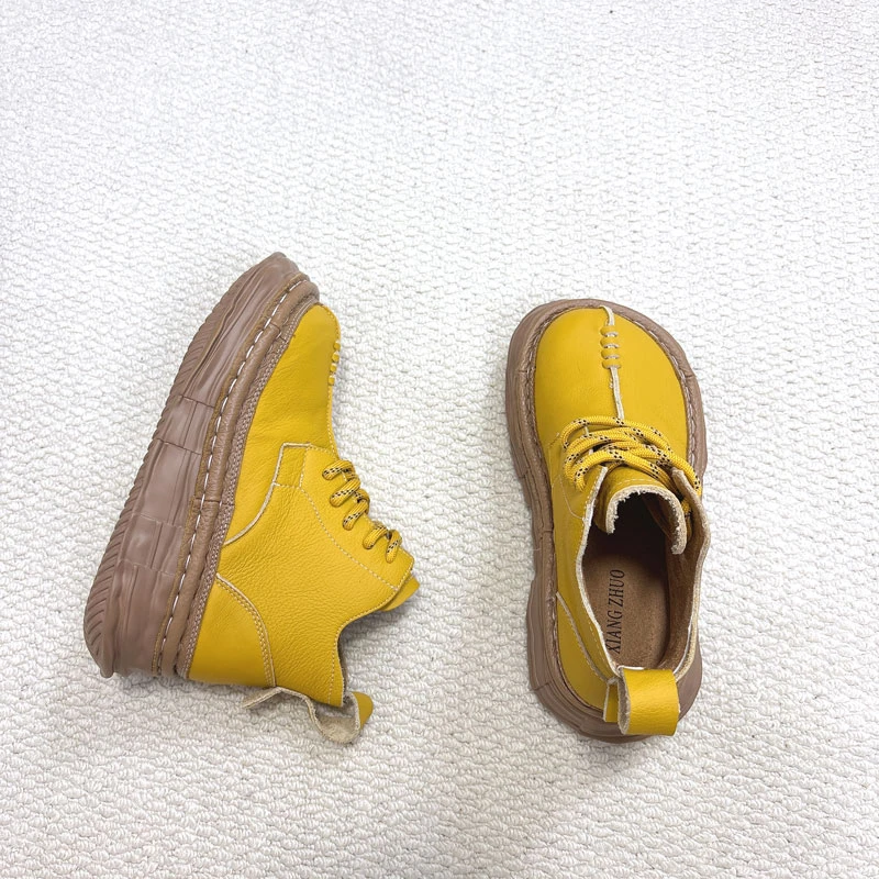 X719-63秋季新款头层牛皮小个子增高黄色爆款马丁靴女英伦风女靴