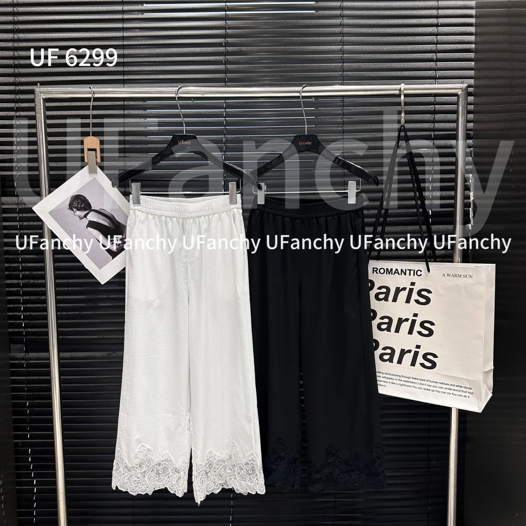 杨杨 UF-夏季新款下摆蕾丝显瘦裤子6299