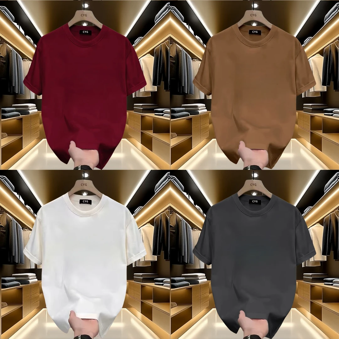 简约纯色印花圆领宽松型夏季短袖T恤休闲男款轻奢潮流上衣半袖