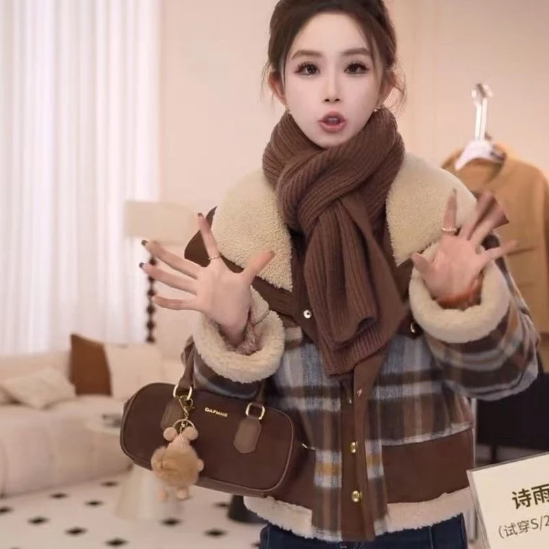 【复古时尚】洋气秋冬新款夹克翻领加厚加绒充棉小短款小香风外套