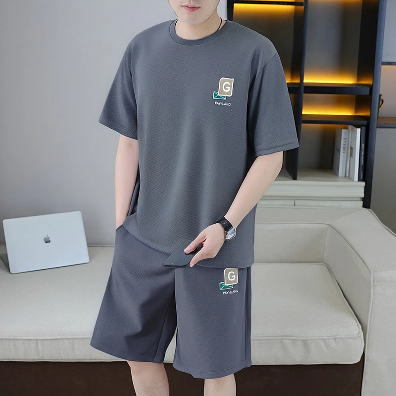 潮流百搭宽松t恤搭配短裤男装一套男士夏季薄款休闲运动短袖套装