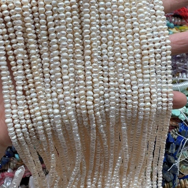 合金玛瑙/玉髓珠宝半成品一条3-4mm珍珠