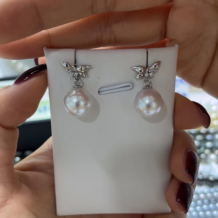 海水珍珠耳饰银S925镶嵌