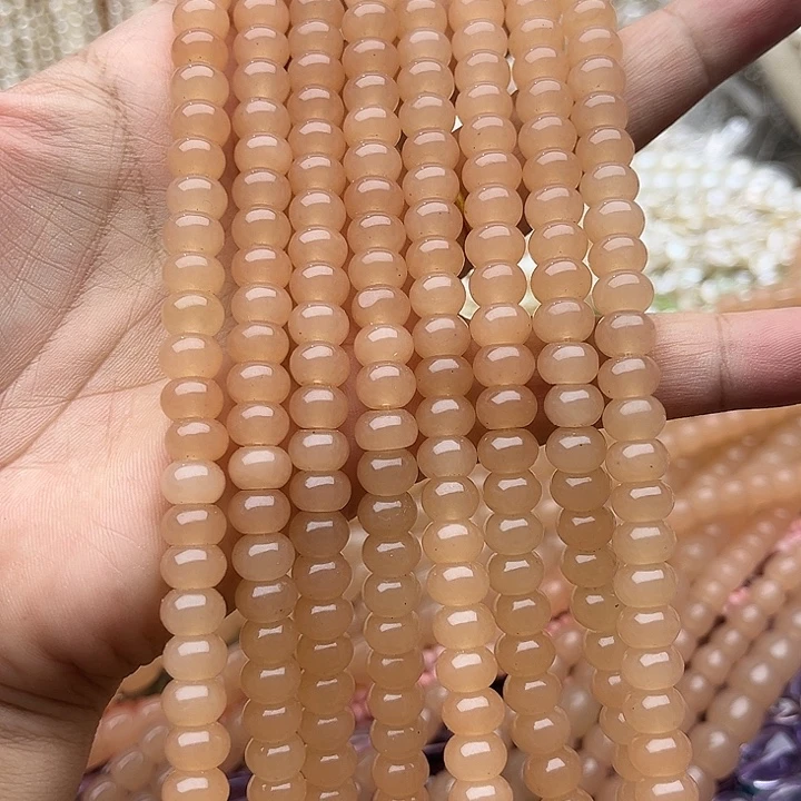 玛瑙/玉髓未镶嵌珠宝半成品一条8mm左右藕粉和田玉算盘珠