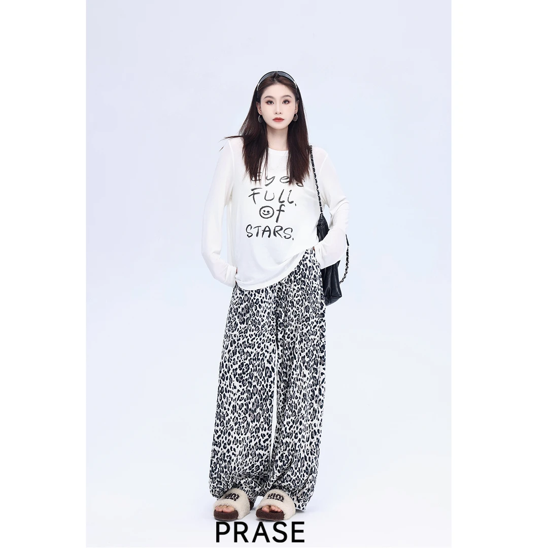 PRASE·噜【豹纹裤】微胖轻奢设计款秋女时尚豹纹阔腿休闲裤PR506B20