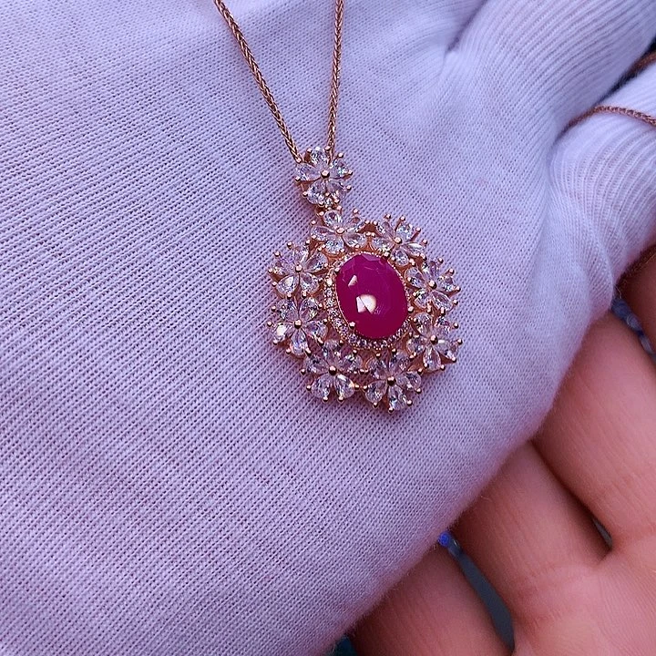 银S925镶嵌红宝石颈饰