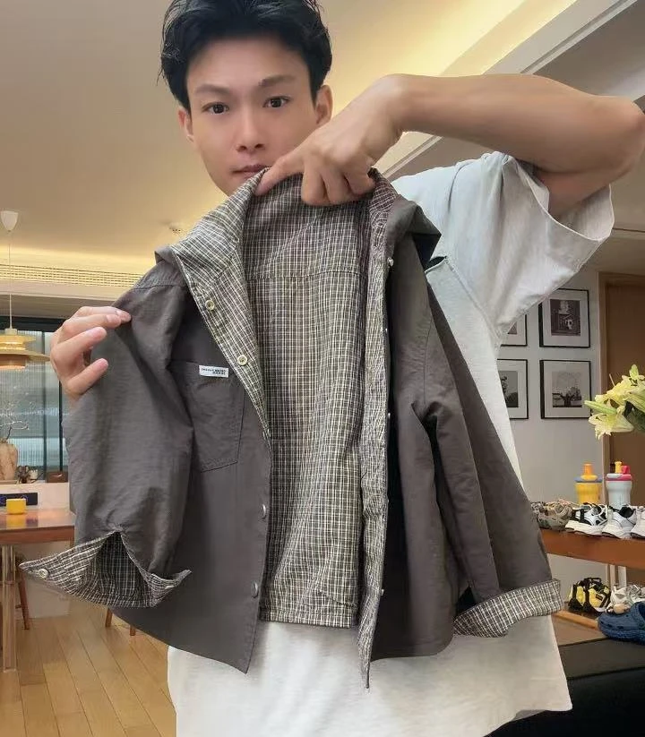 儿童双面穿外套2025秋季新款男童女童格子连帽上衣时髦韩版男孩潮