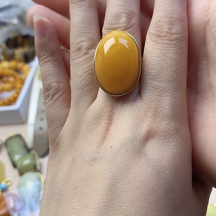 蜜蜡银S925镶嵌戒指蜜蜡戒指