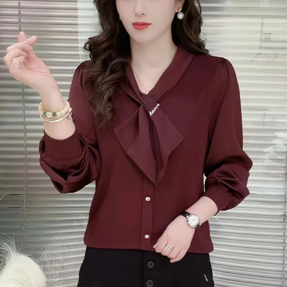 602款 新款时尚飘带V领拼接雅丹韩版百搭显瘦女士上衣