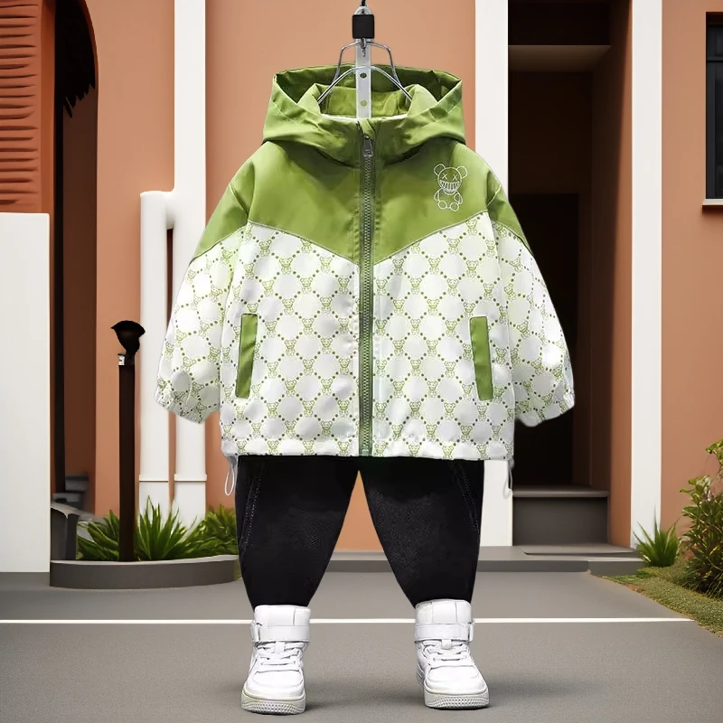 外套春秋2025秋季儿童小熊连帽风衣宝宝童装小童春装洋气帅气上衣