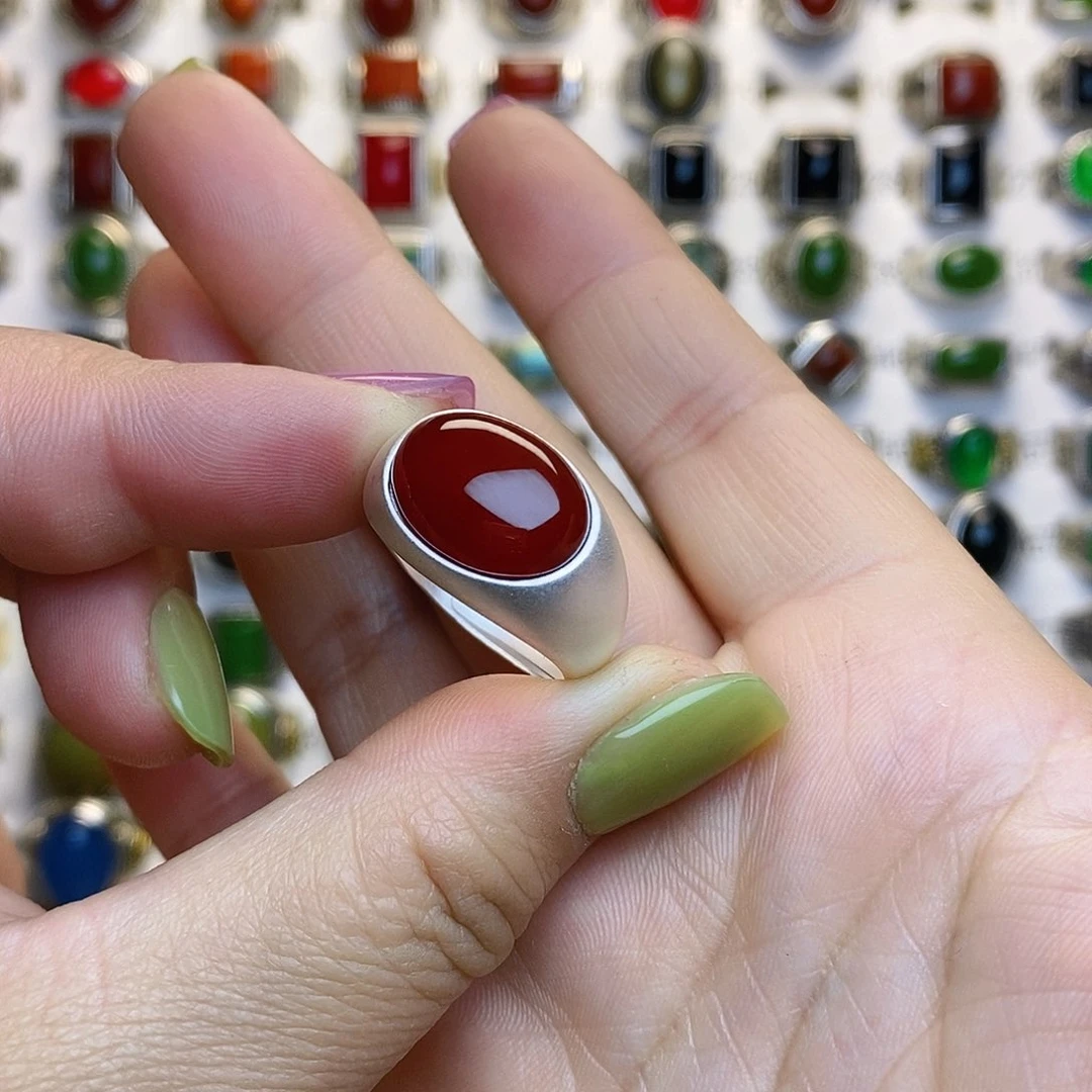 玛瑙/玉髓戒指银S925镶嵌｡****｡