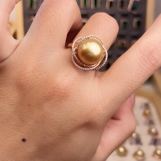 戒圈海水珍珠18K金镶嵌