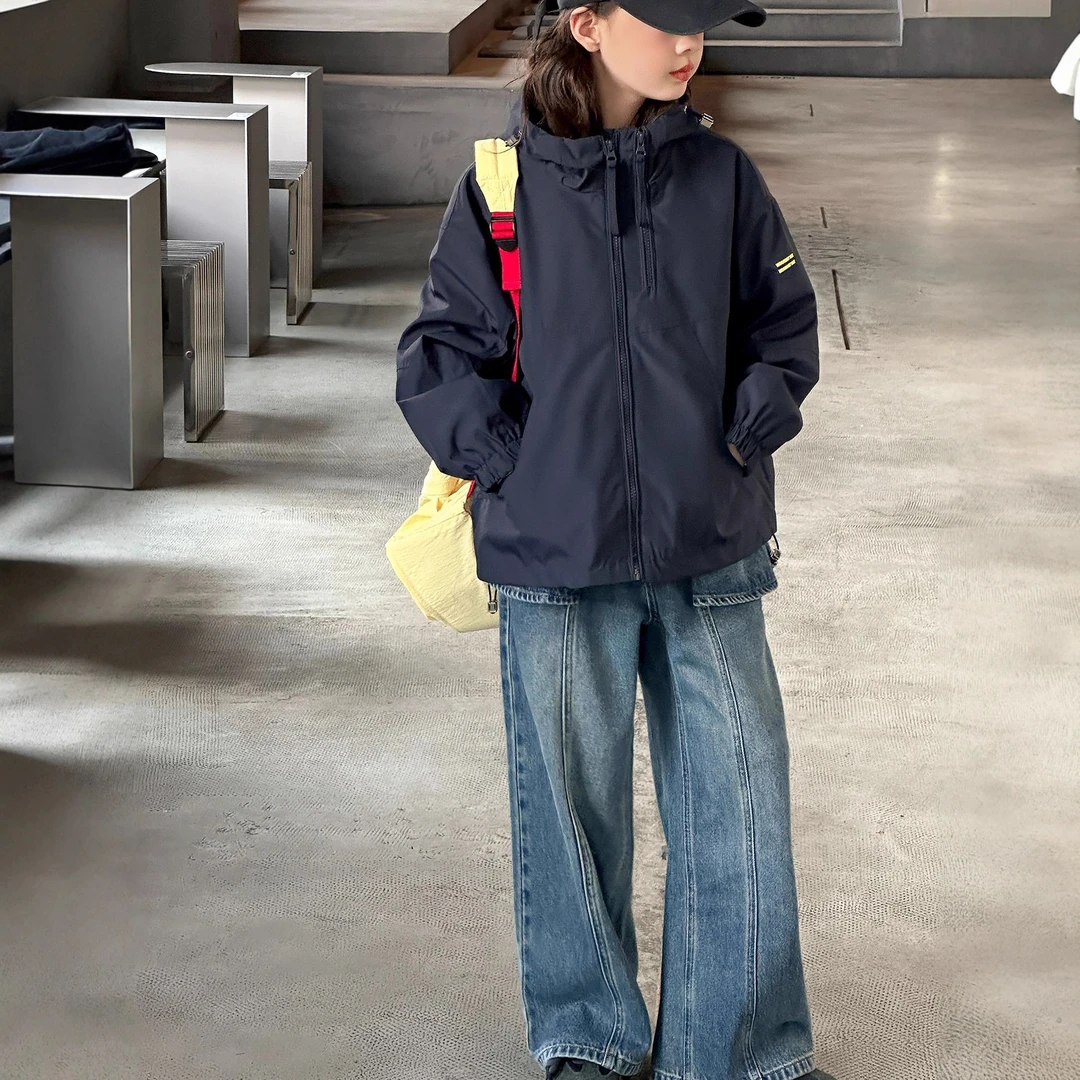 女童双拉链外套秋季2025新款韩系女孩中大童秋装学生宽松休闲