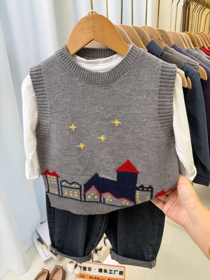 【星星马甲】2025秋冬新款针织衫马甲儿童毛衣背心男女童装套头潮