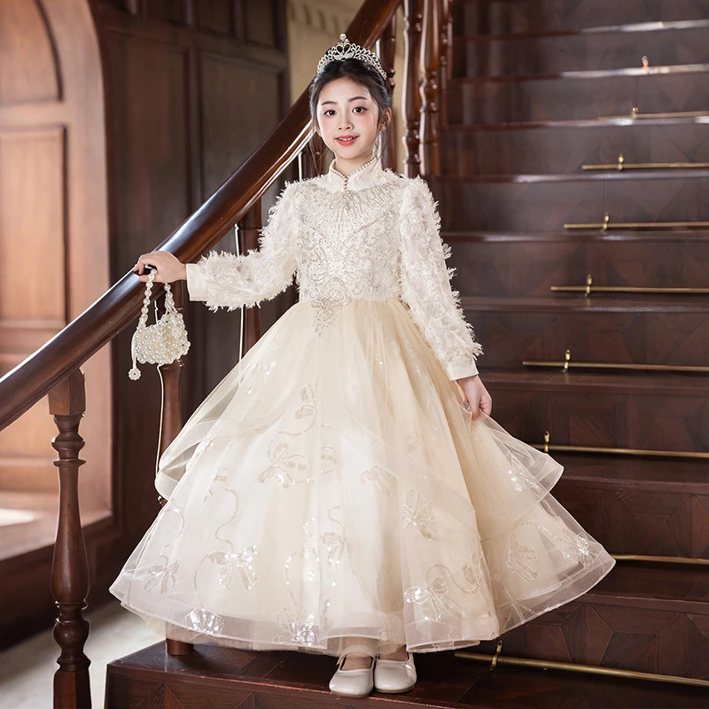 女童礼服公主裙秋冬2025新款儿童钢琴主持人演出服冬季女孩连衣裙