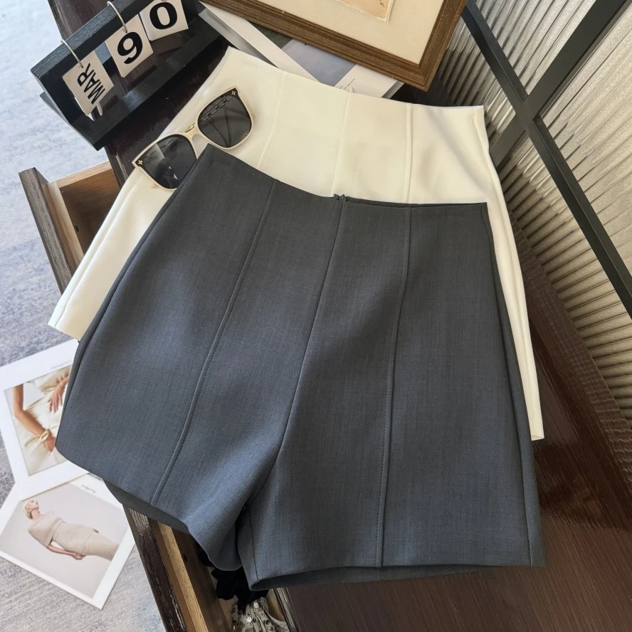 冰丝灰色百搭西装短裤女2025夏新款外穿显瘦直筒裤高腰a字休闲裤