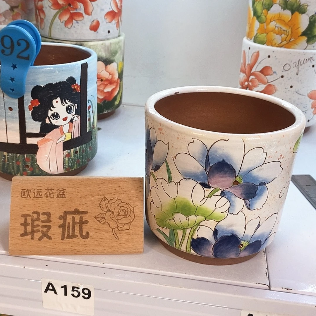 花盆紫砂红陶手绘花盆