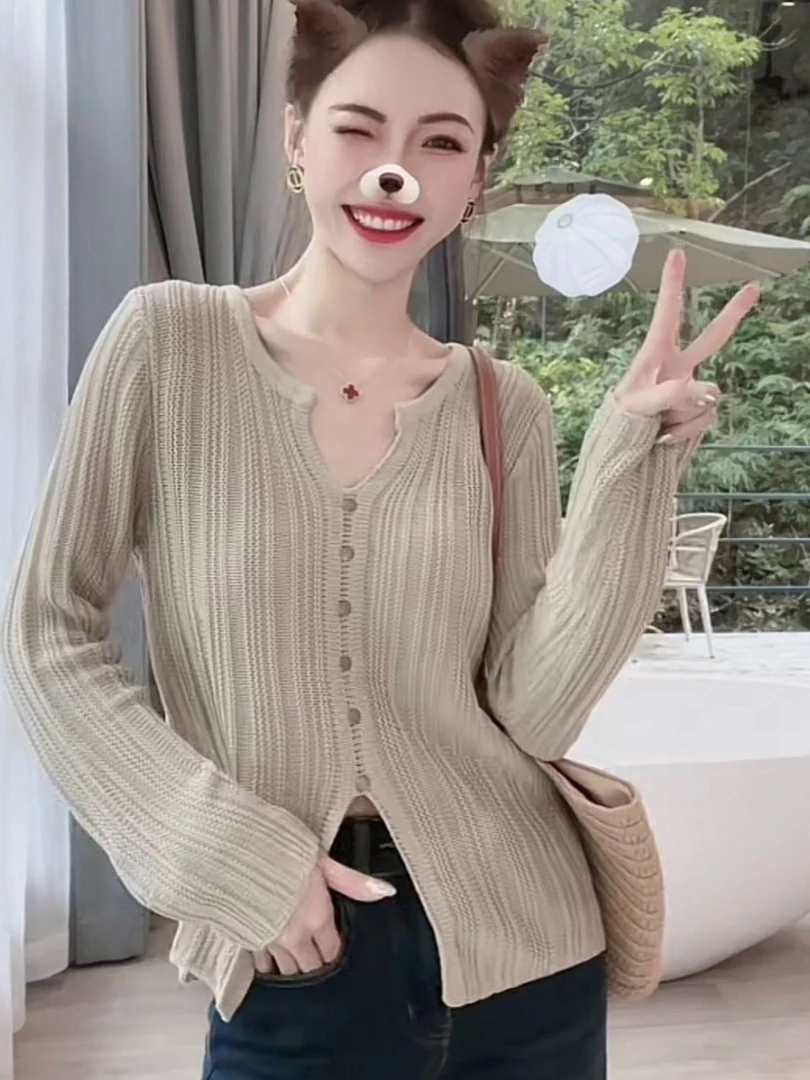 毛针织衫包袖简约通勤女装短款毛衣百搭薄款显瘦宽松夏季气质