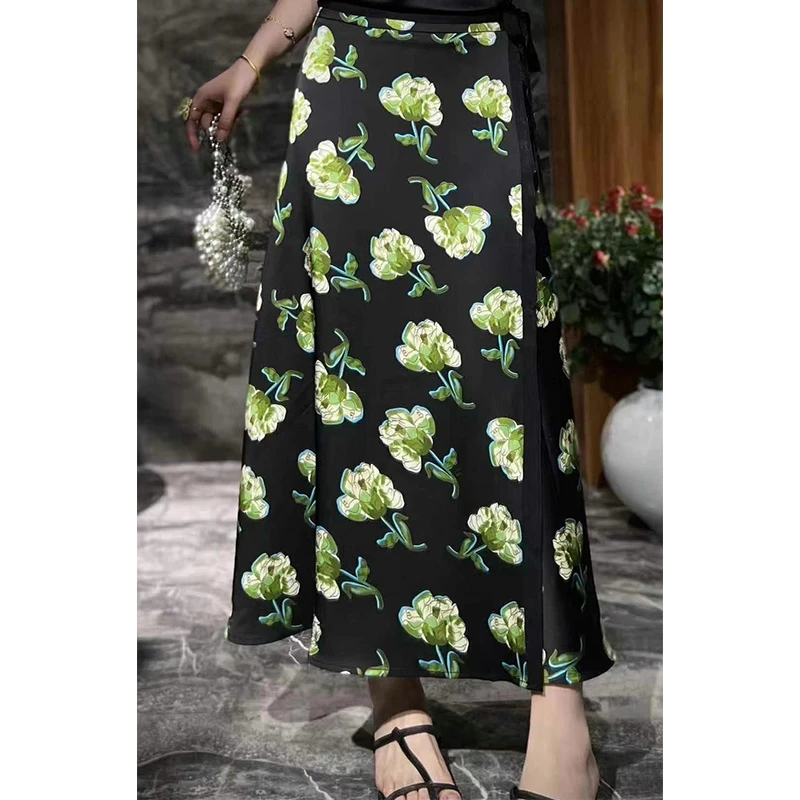 时尚减龄百搭气质印花中长款半身裙女土块 0920