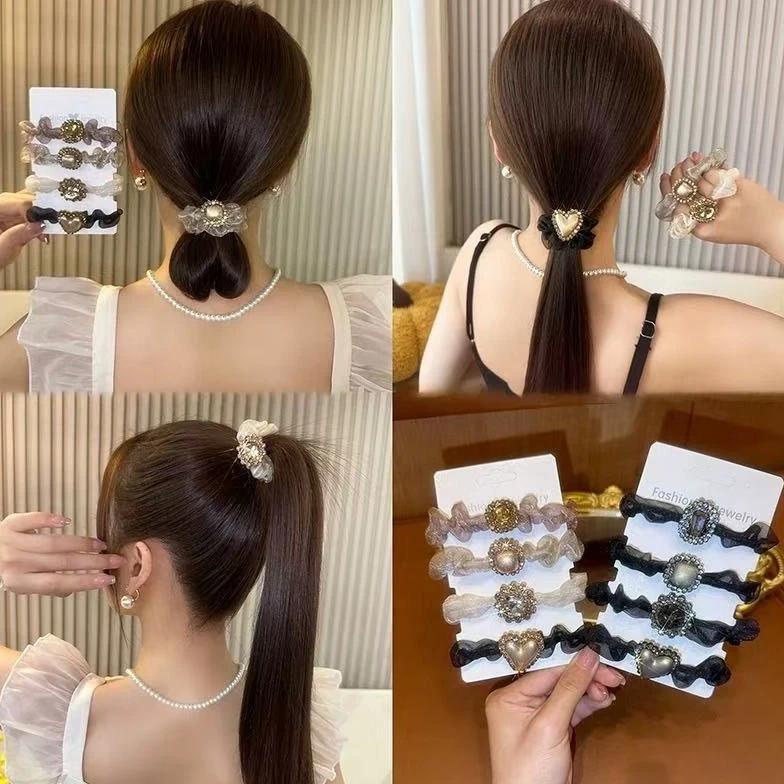 气质女春夏新款网纱发圈头绳高级感绳百搭扎发绳网红马尾皮筋发饰