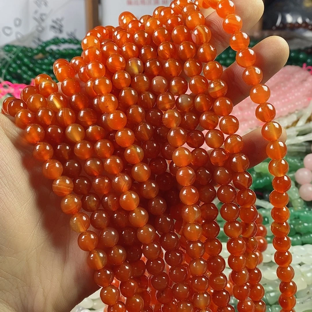 玛瑙/玉髓珠宝半成品合金一条天然8mm红玛瑙圆珠A级