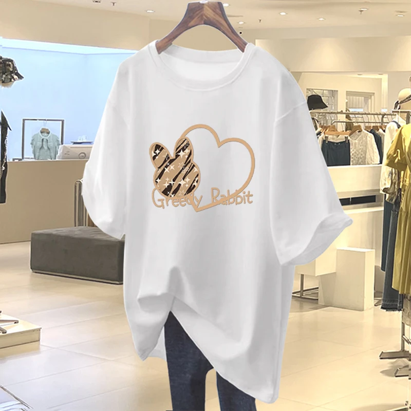 夏季短袖平口下摆T恤女中长款白色时尚白色短袖t恤女2025新睡衣女