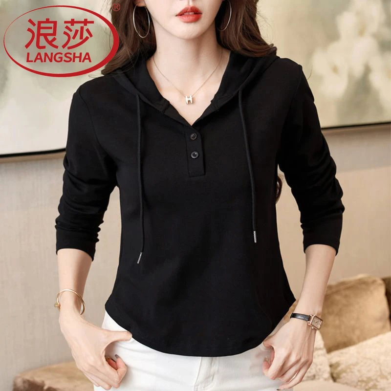 浪莎女生韩系ins衣服连帽卫衣长袖T恤2025秋新款打底衫早秋上衣