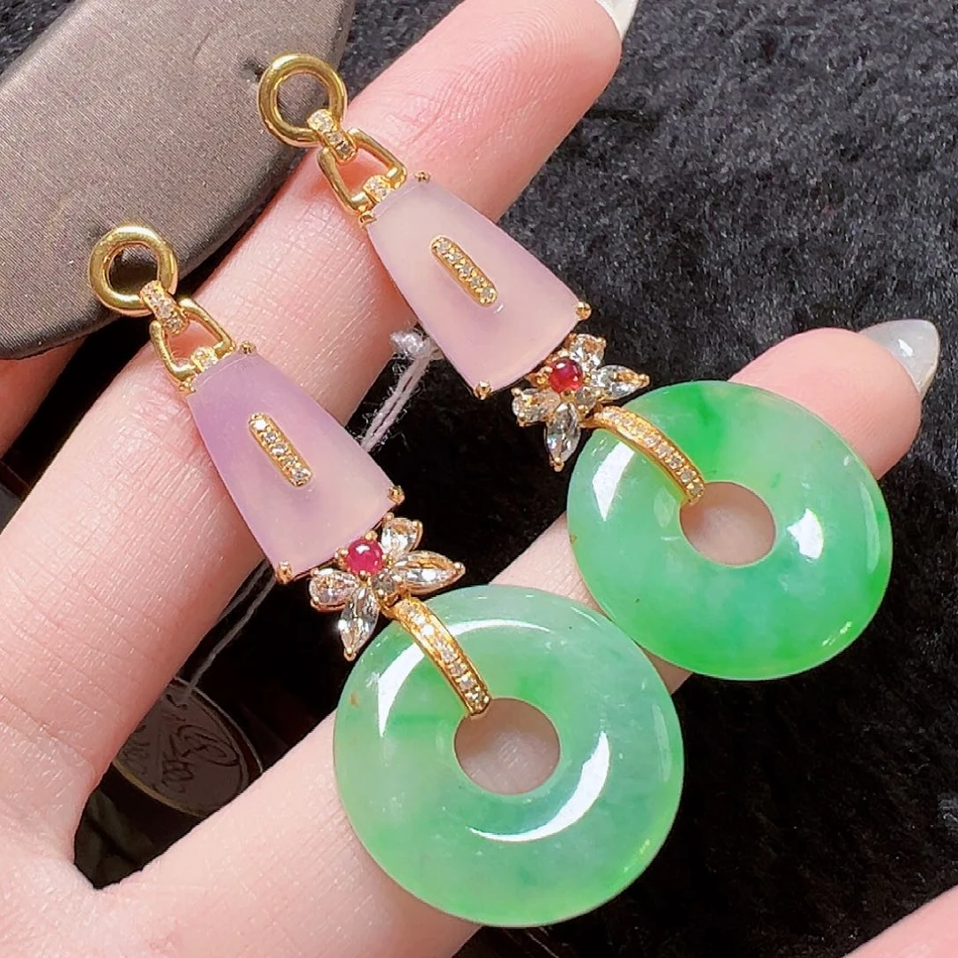 翡翠耳饰18K金镶嵌签收后24小时鉴赏期，过时不退