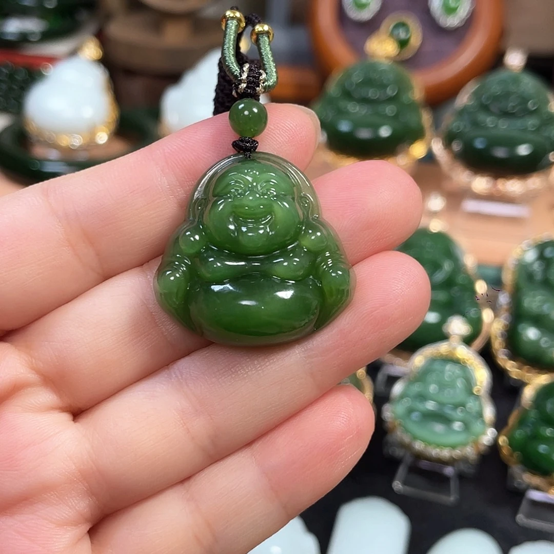 和田玉未镶嵌颈饰阳绿佛公30
