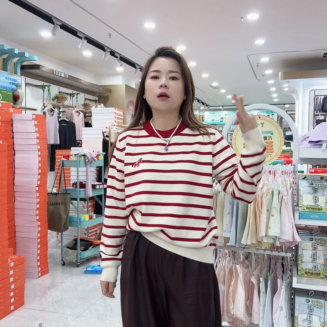 套头红色条纹新款