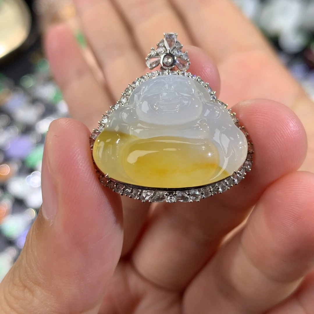 翡翠18K金镶嵌吊坠(不含链)佛公