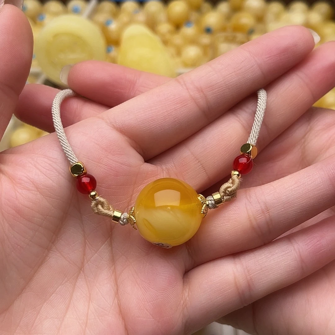 琥珀未镶嵌裸石蜜蜡圆珠梦锁骨卡二零