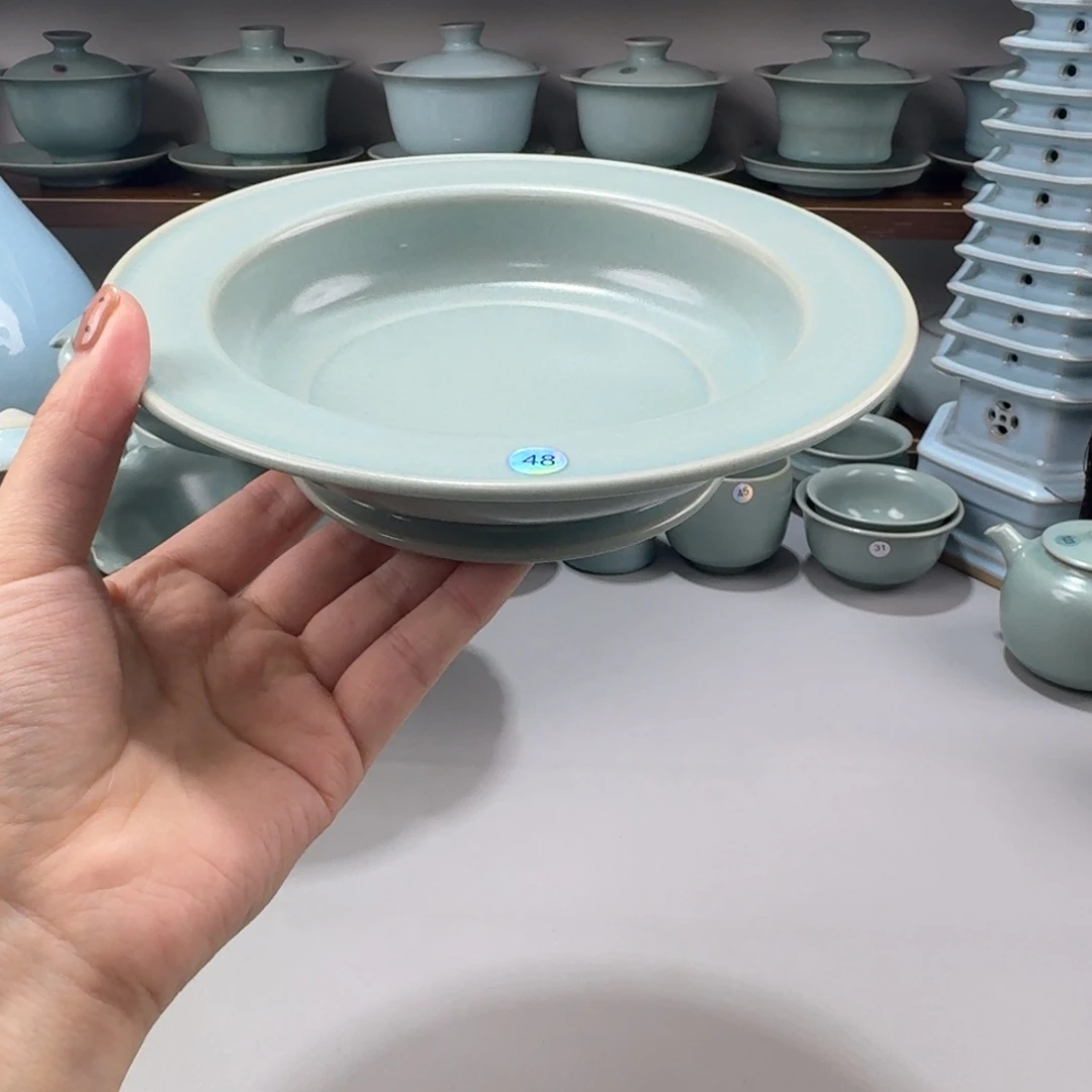 摆件二级汝窑仿古釉壶承编号48