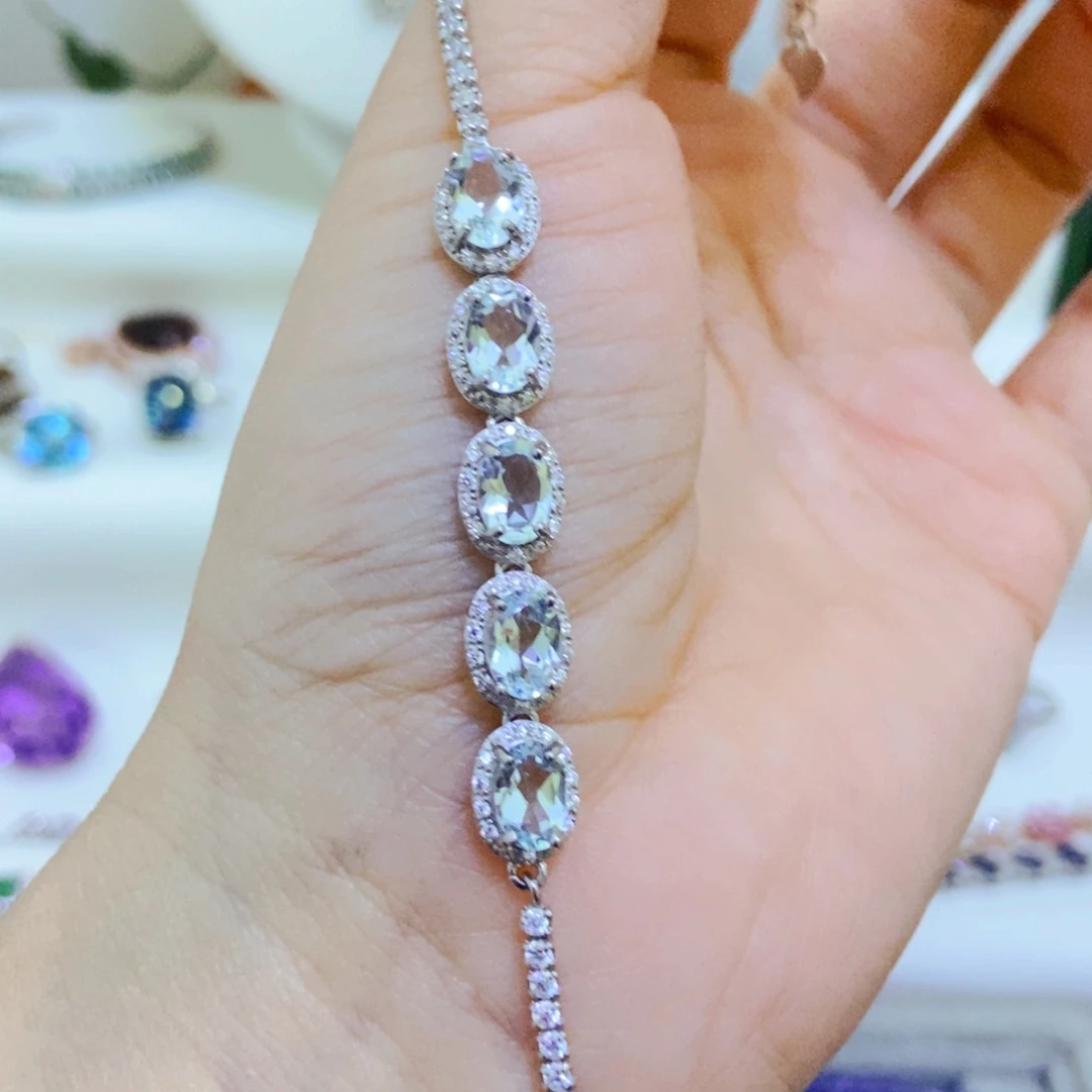 银S925镶嵌手链海蓝宝石