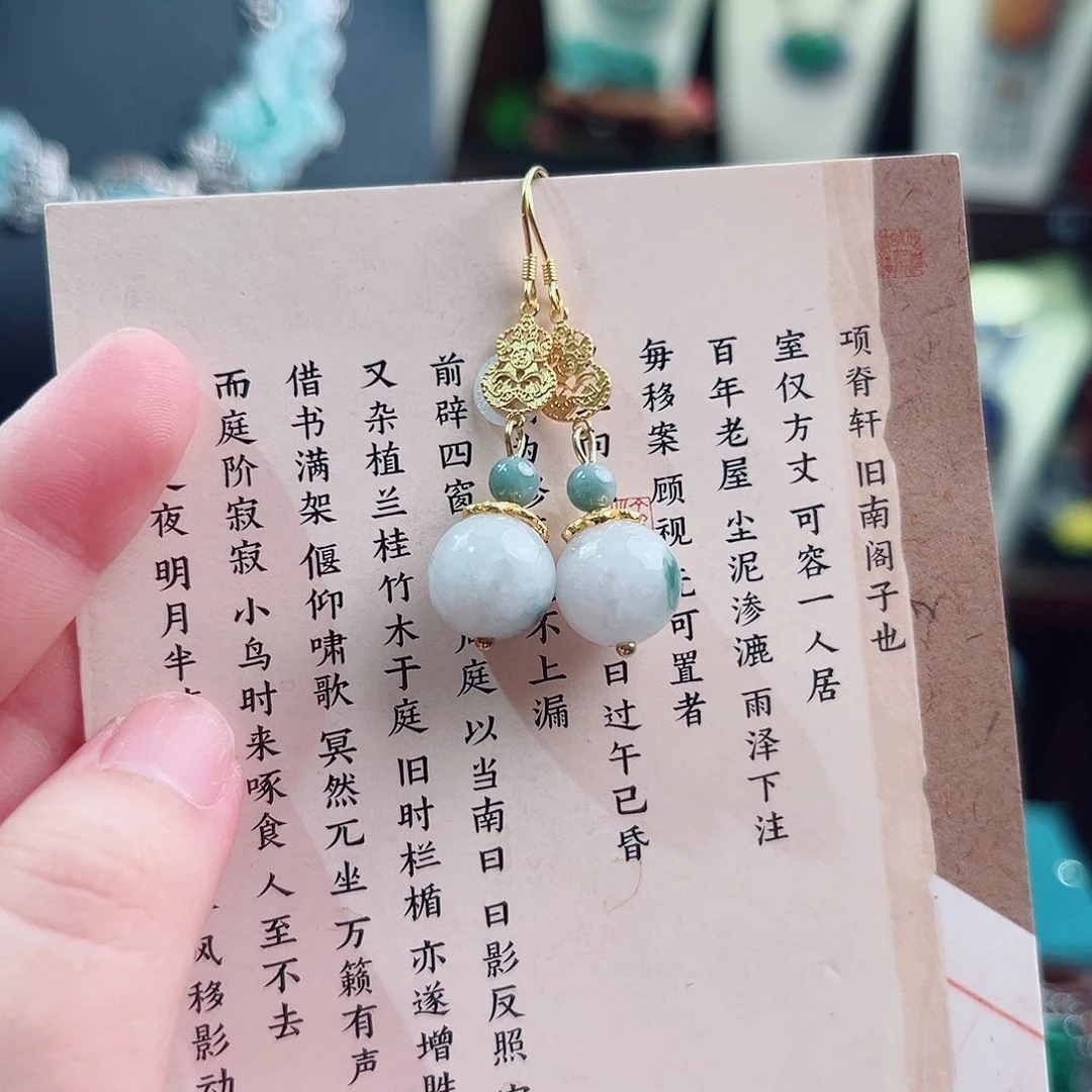 翡翠银S925镶嵌挂件耳环