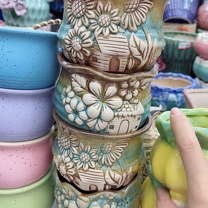 多肉绿植陶瓷花盆9.9包邮，有孔