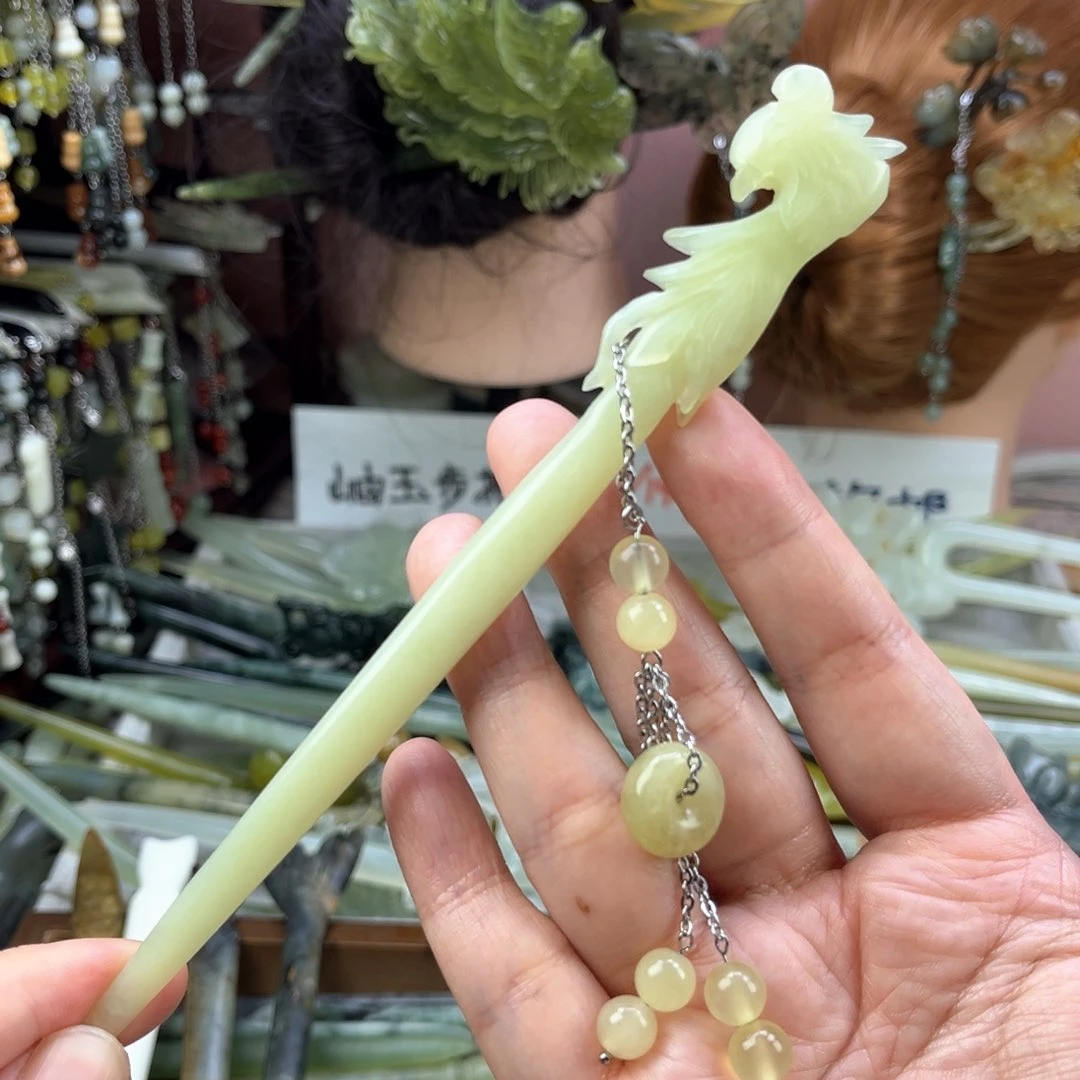 蛇纹石玉发饰未镶嵌双面雕工