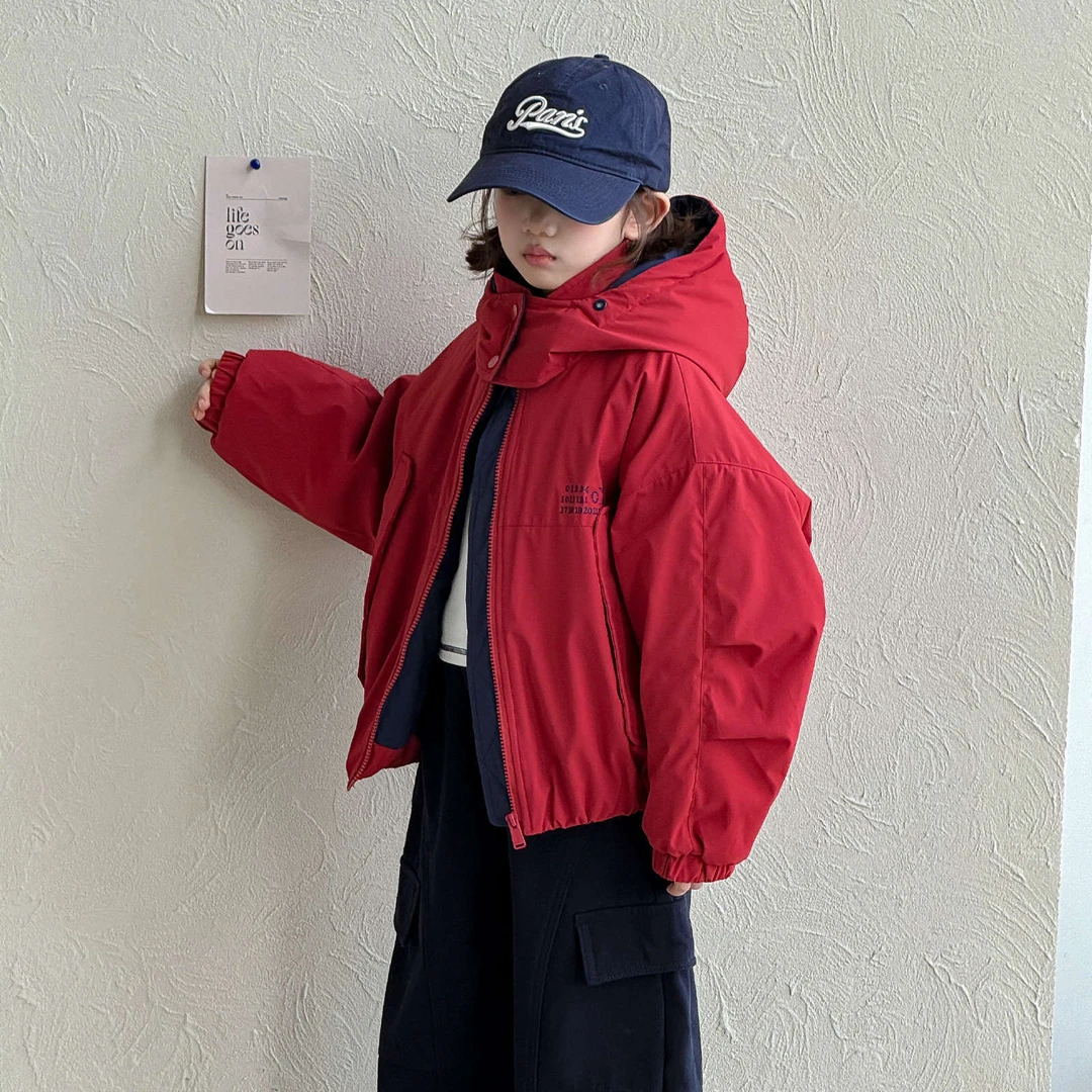 童装女童冬装夹棉外套2025冬季新款儿童加厚连帽衣服大童秋冬棉服