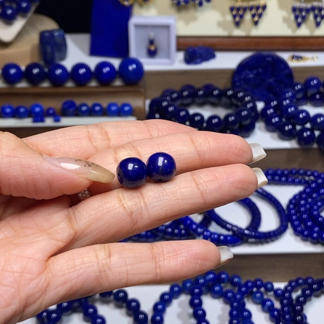 吉***运青金石未镶嵌老矿 精工老型对珠9mm+