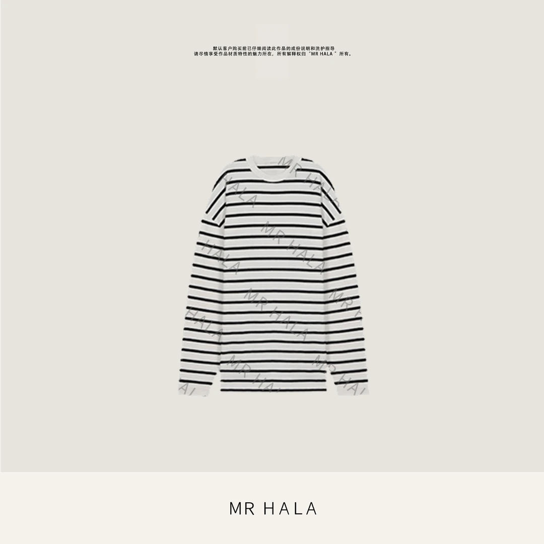 MRHALA 品川条纹松弛感匹马棉长袖上衣 LW40119
