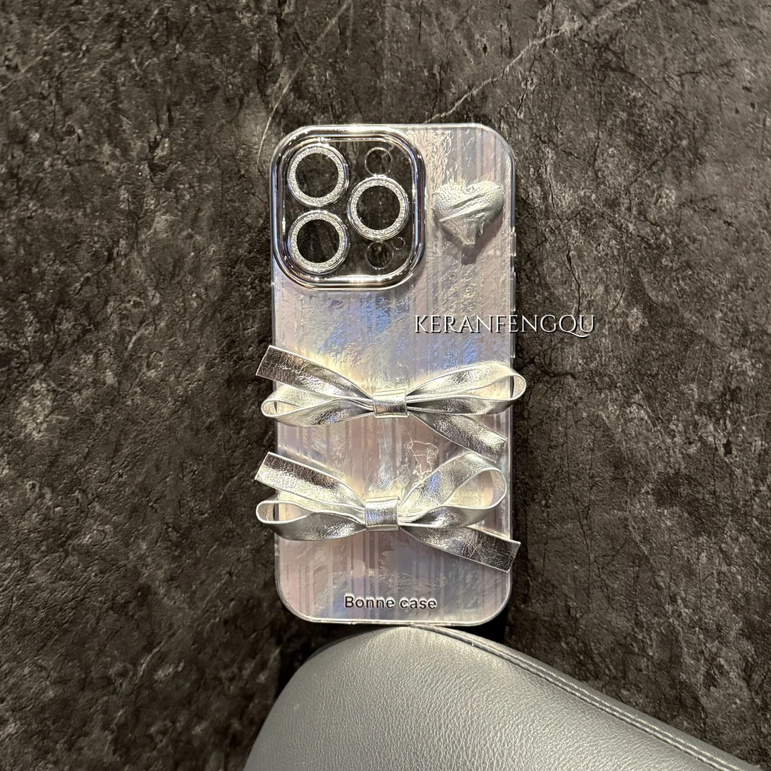 全包镜头膜立体蝴蝶结手机壳适用苹果16promax/15/数码配件潮牌款