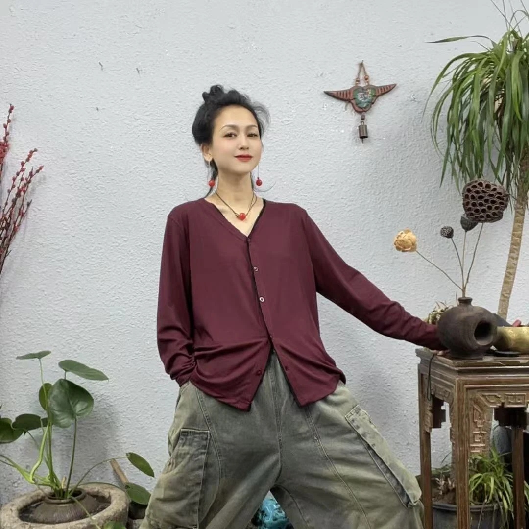 258细纹棉不封边撞色领开衫T上衣（长62胸围120