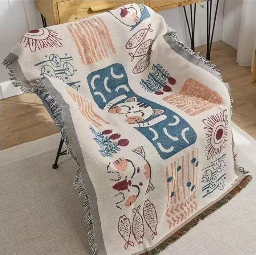 【招财猫方】90*90cm多功能汉麻加密加厚沙发巾沙发垫