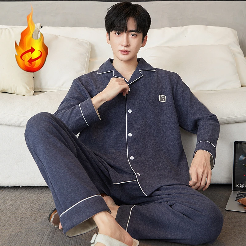 浪莎新款德绒男士睡衣开衫秋冬季长袖休闲加厚大码保暖家居服套装