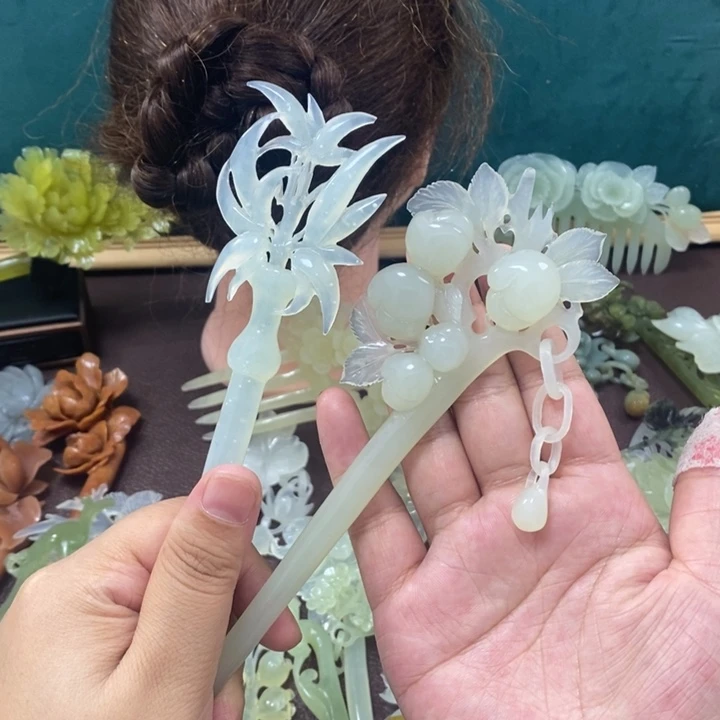 蛇纹石玉发饰未镶嵌青****