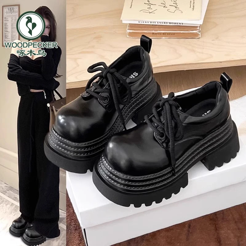 啄木鸟松糕厚底大头JK小皮鞋女2025年新款德比鞋英伦风系带乐福鞋